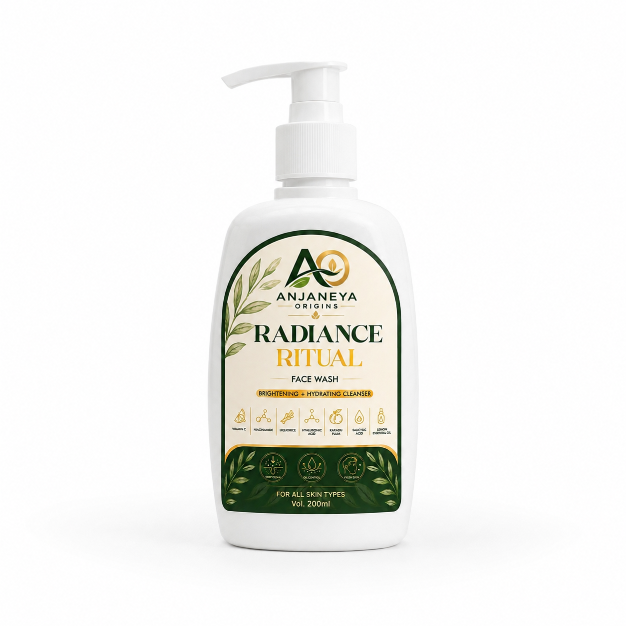 Anjaneya Origins Radiance Ritual Face Wash | Brightening & Hydrating Cleanser | For All Skin Types | 200 ml