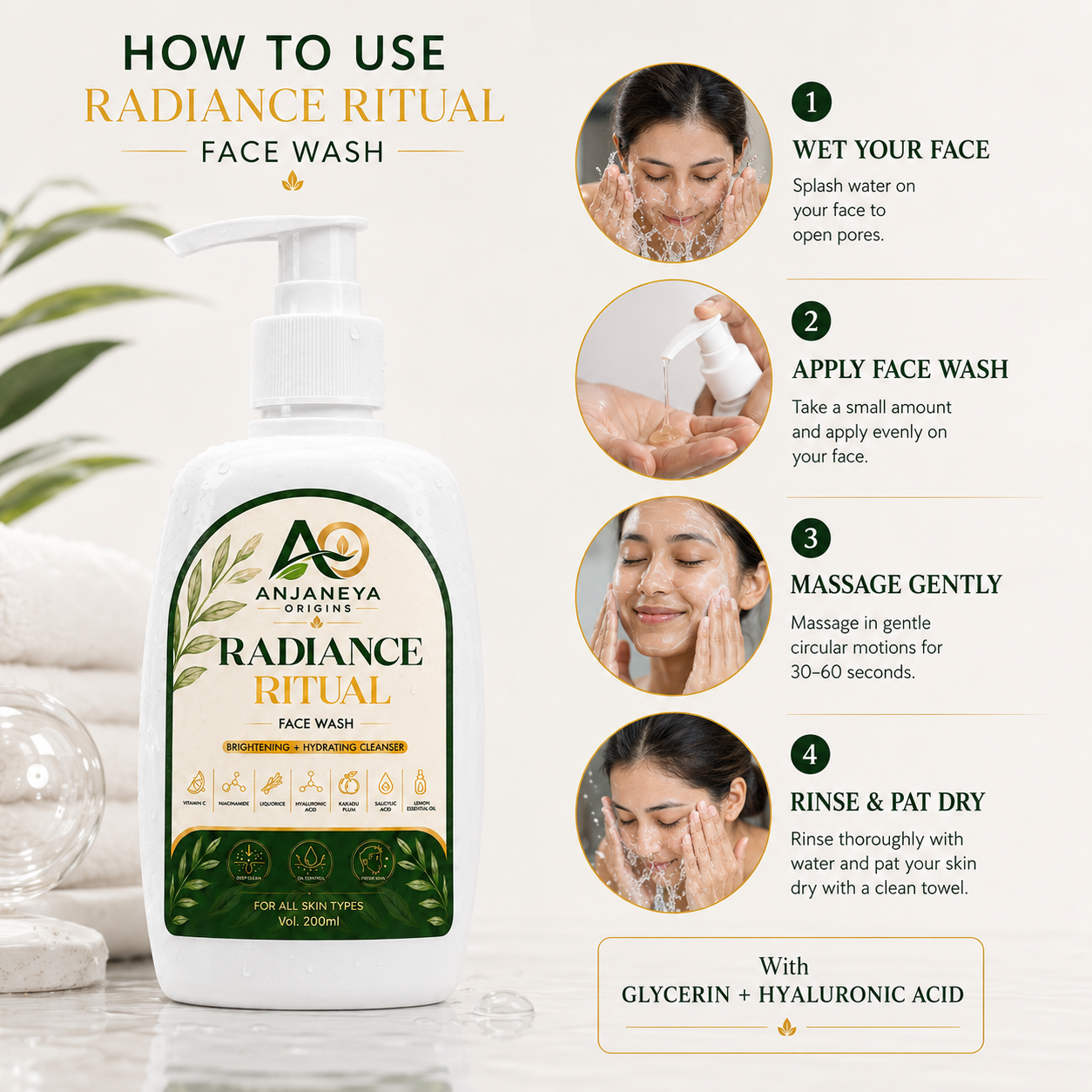 Anjaneya Origins Radiance Ritual Face Wash | Brightening & Hydrating Cleanser | For All Skin Types | 200 ml