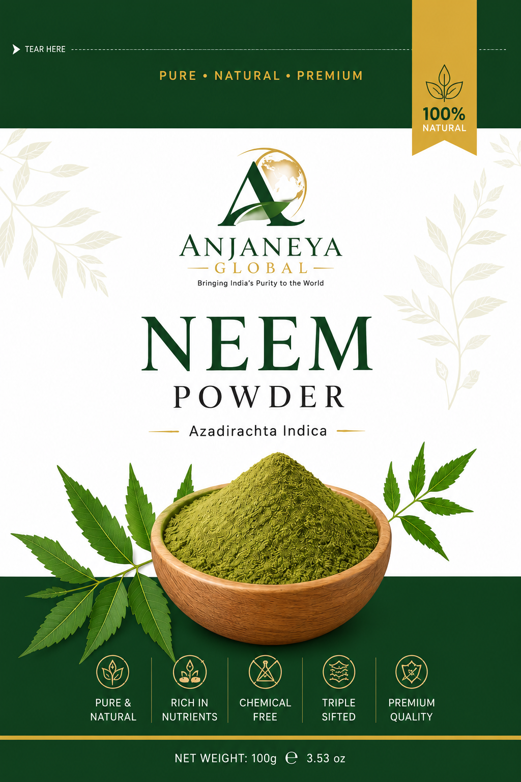 Premium Neem Leaf Powder | 100% Pure Natural Herbal Powder